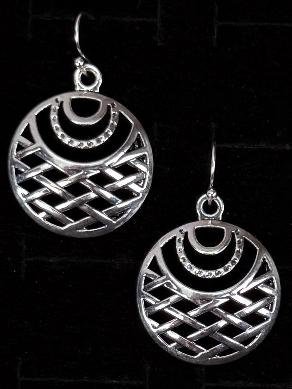 Vintage Celtic Knot Moon Silvertone Dangle Hook Earrings Boho